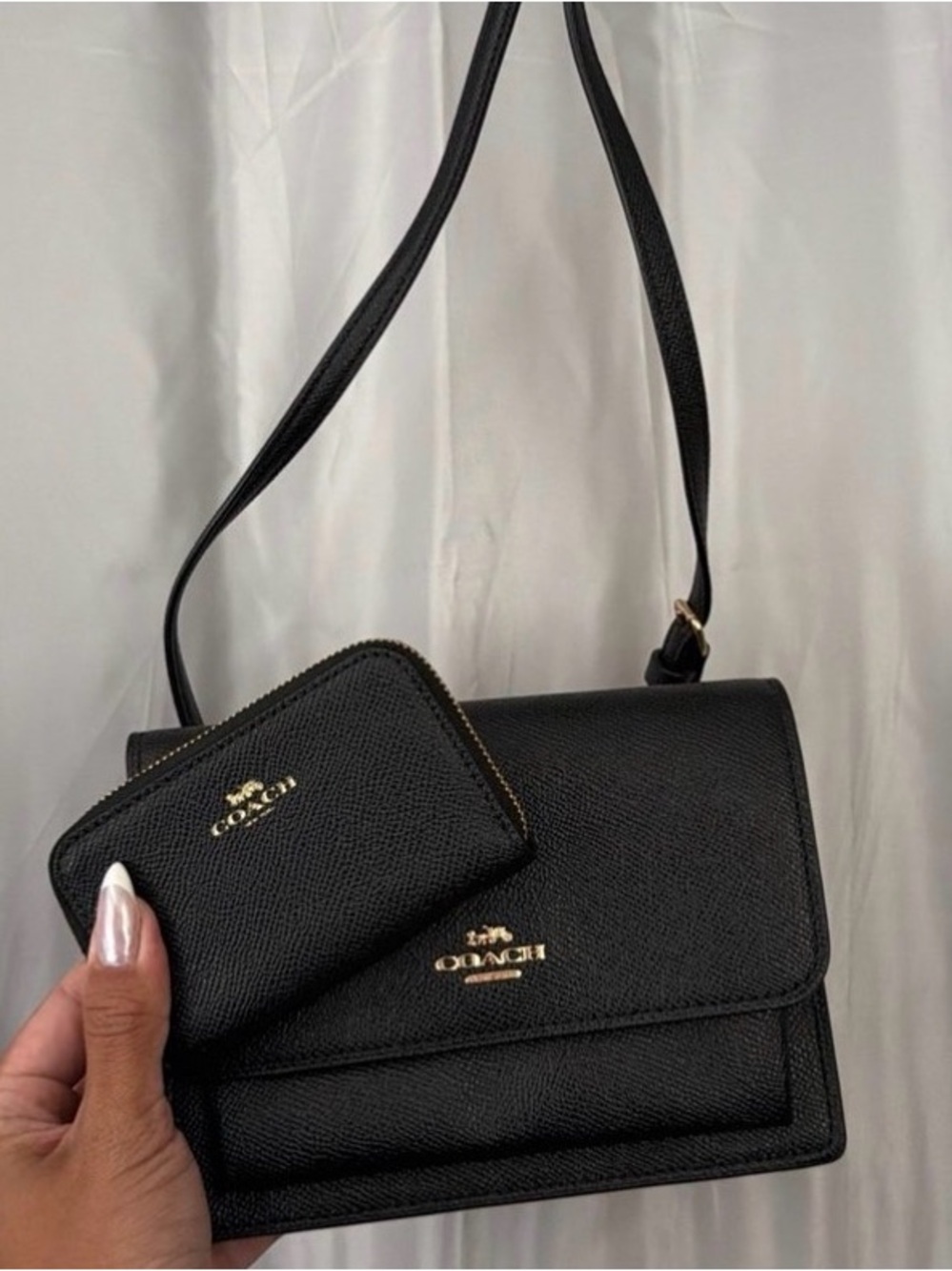 Coach Foldover Women's Bag, in Signature Canvas with matching wallet. Black